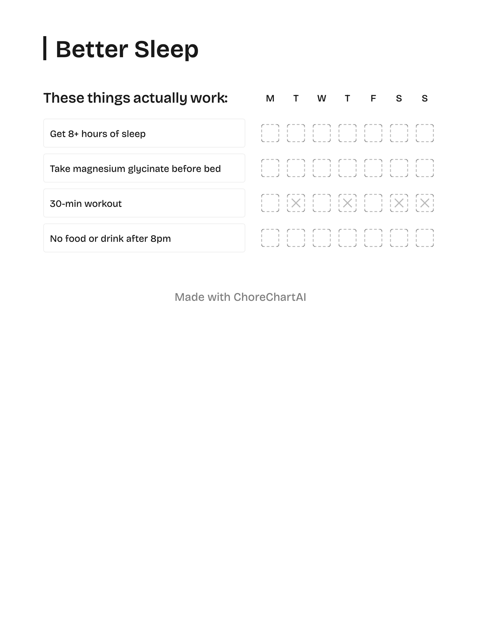 Example chore chart