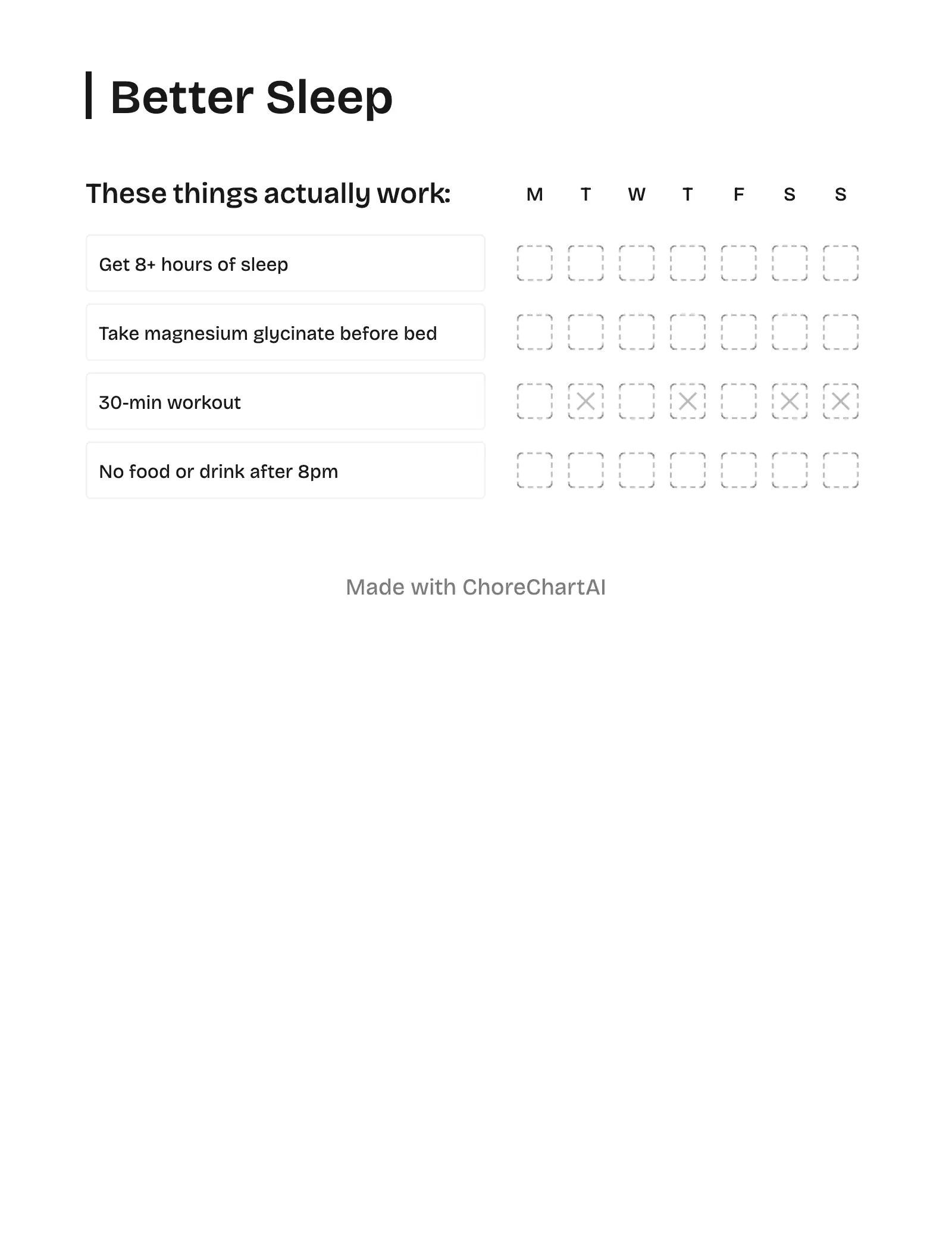 Example chore chart