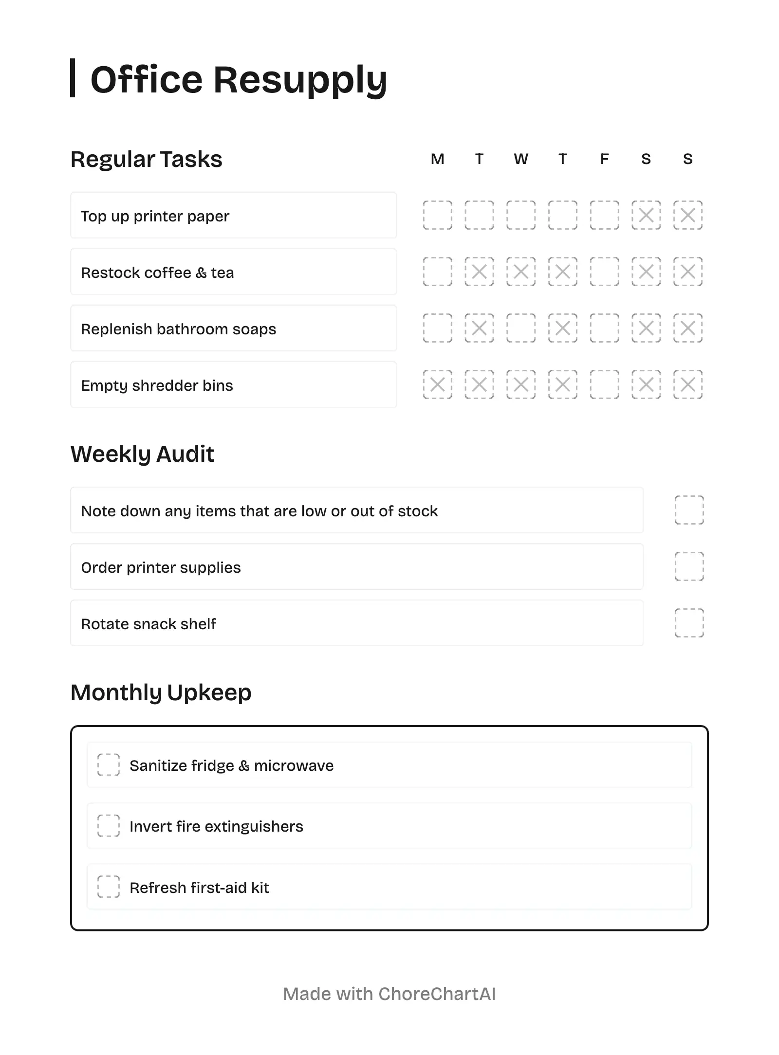 Example chore chart