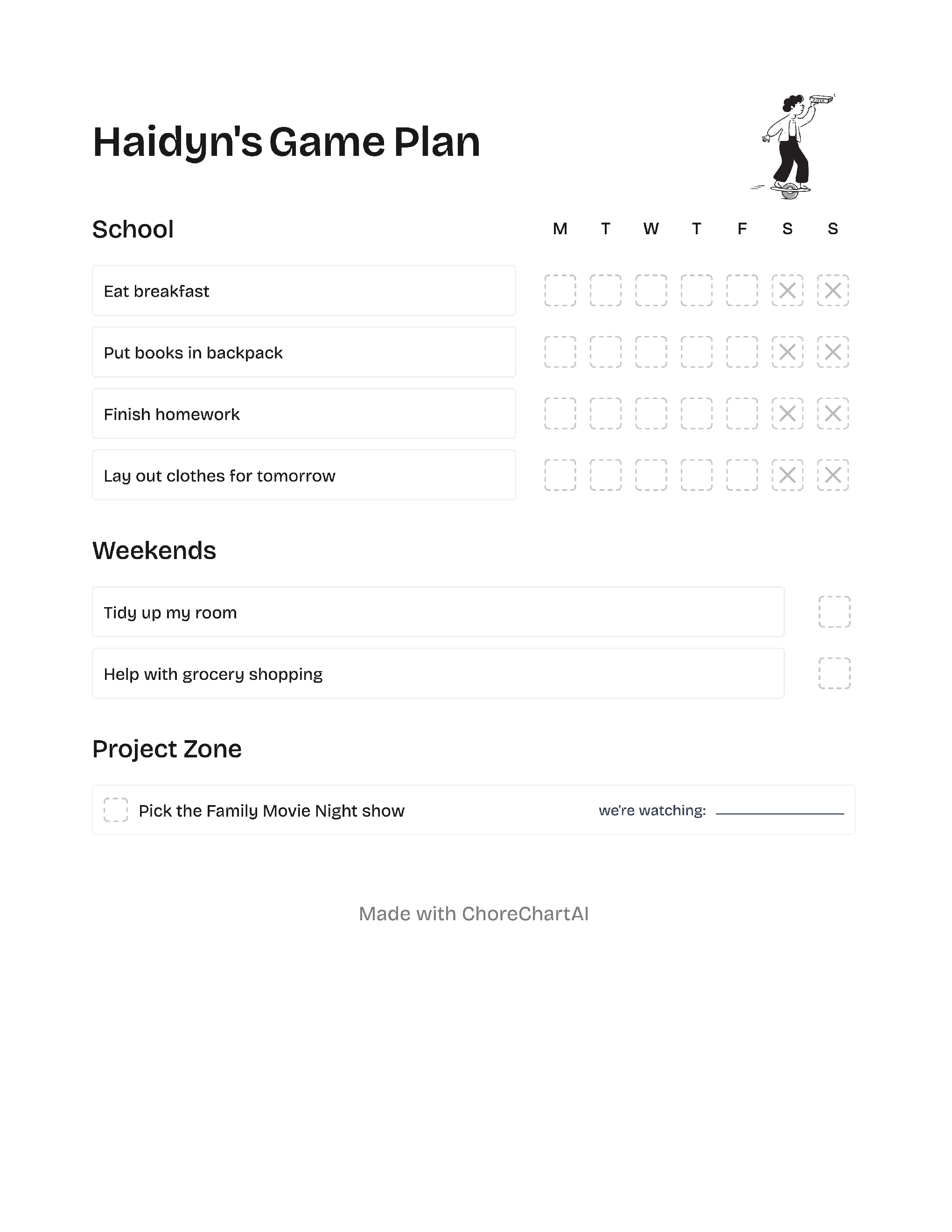 Kids chore chart example