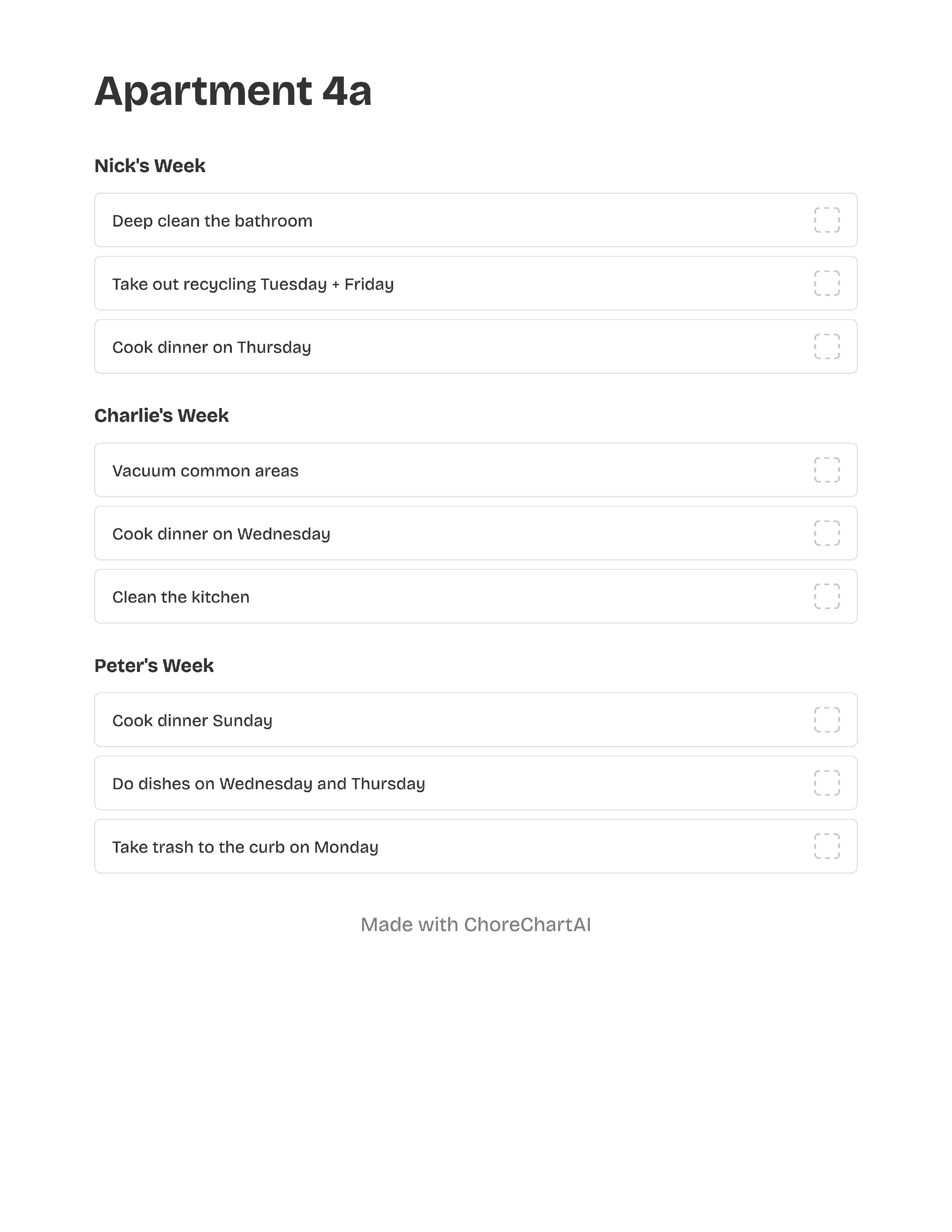 Roommates chore chart example preview